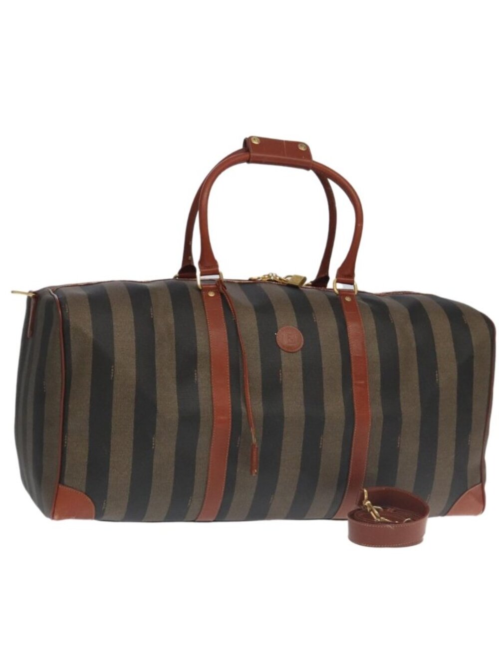 FENDI Pecan Canvas Boston Bag 2way Brown Black gold